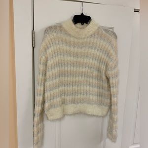 Candie’s, size M, Cream (off white) tan, silver shag sweater.